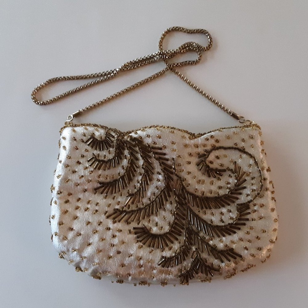 Handmade Vintage La Regale Gold Beaded Evening Bag